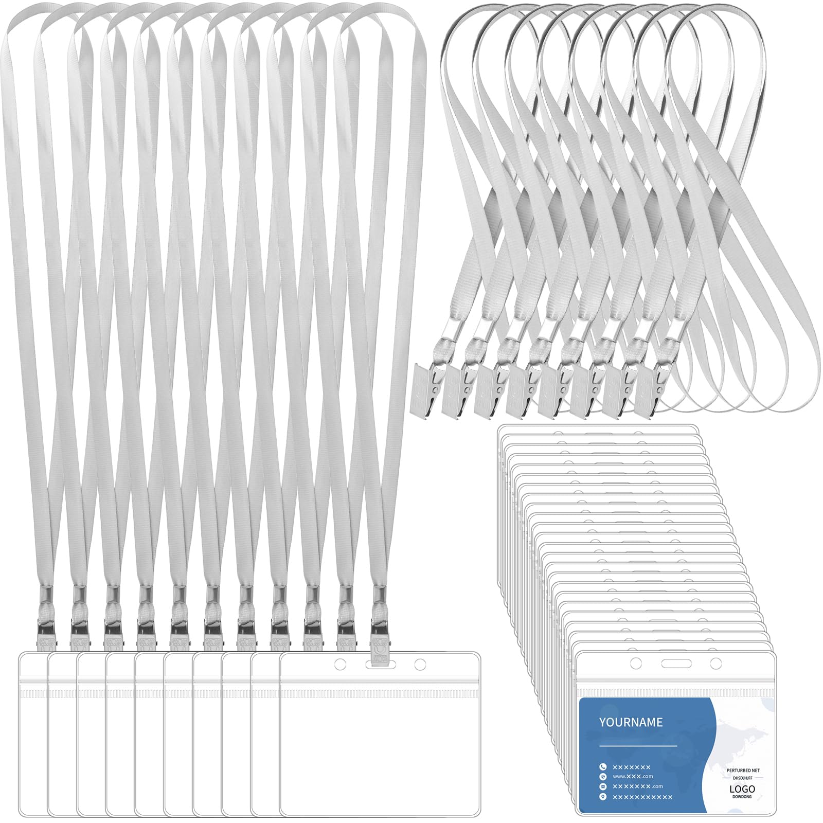 100 Pcs Lanyards for ID Badges and 100 Pcs Clear Name Tag Holders Reusable Lanyard with Clip Plastic ID Card Badge Holder Name Badges for Adults Kids