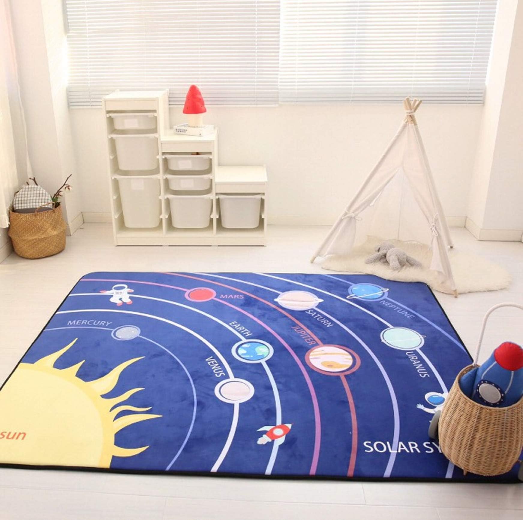 USTIDE Nursery Rug & Carpets Baby Play Mat Childrens Rug for Playroom, Memory Foam Floor Rugs Planet Patterned Kids Educational Rug Dreamy Space Print, Large Baby Crawl Mat 5' x 6' 6"