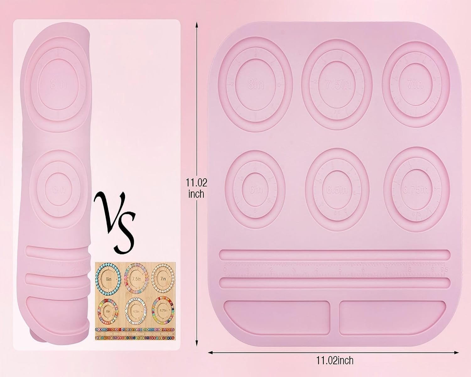 Bead Boards for Jewelry Making, Silicone Beading Board for Jewelry Bracelet Making, Beading Trays Jewelry Design Mats for Necklace, Bracelet, DIY Design, Bead Measuring Plate, Pink