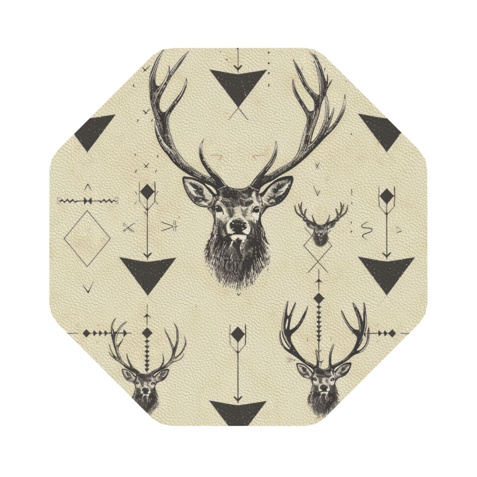 Hunting Arrows Triangles Deer Print Leather Coaster Set of 6, Octagon Coasters Table Decorative Coffee Cup Beverage Coasters Wine Beer Bar Coasters for Hot Drinks Table Protection
