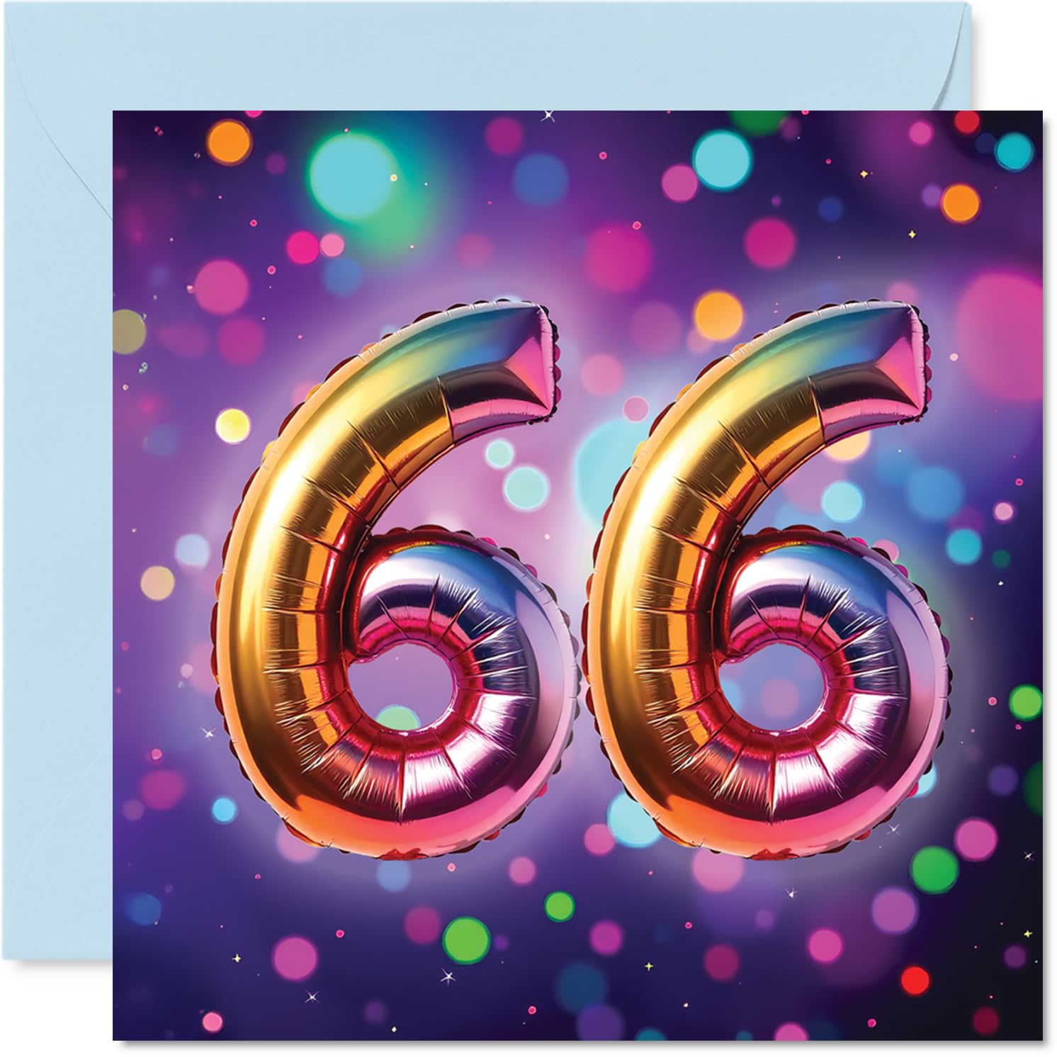 66th Birthday Cards for Women and Men, Rainbow Foil Balloon
