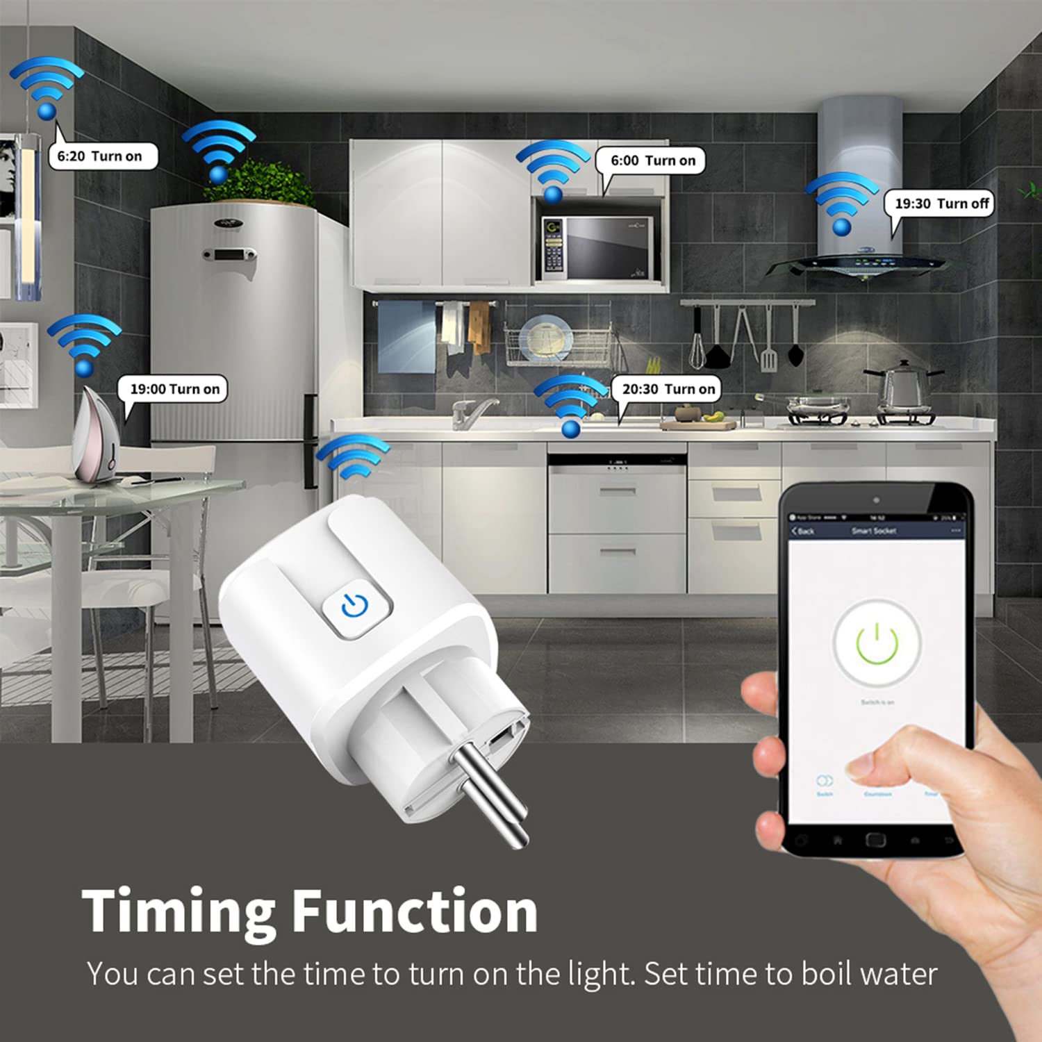 Smart Plug Wifi Steckdose:16A Wifi Plugs mit Timer und Countdown-Funktion,App-Fernbedienung, kein Hub erforderlich, Energiemonitor Smart Socket Switch Funktioniert mit Alexa (Wi-fi,4-pack)
