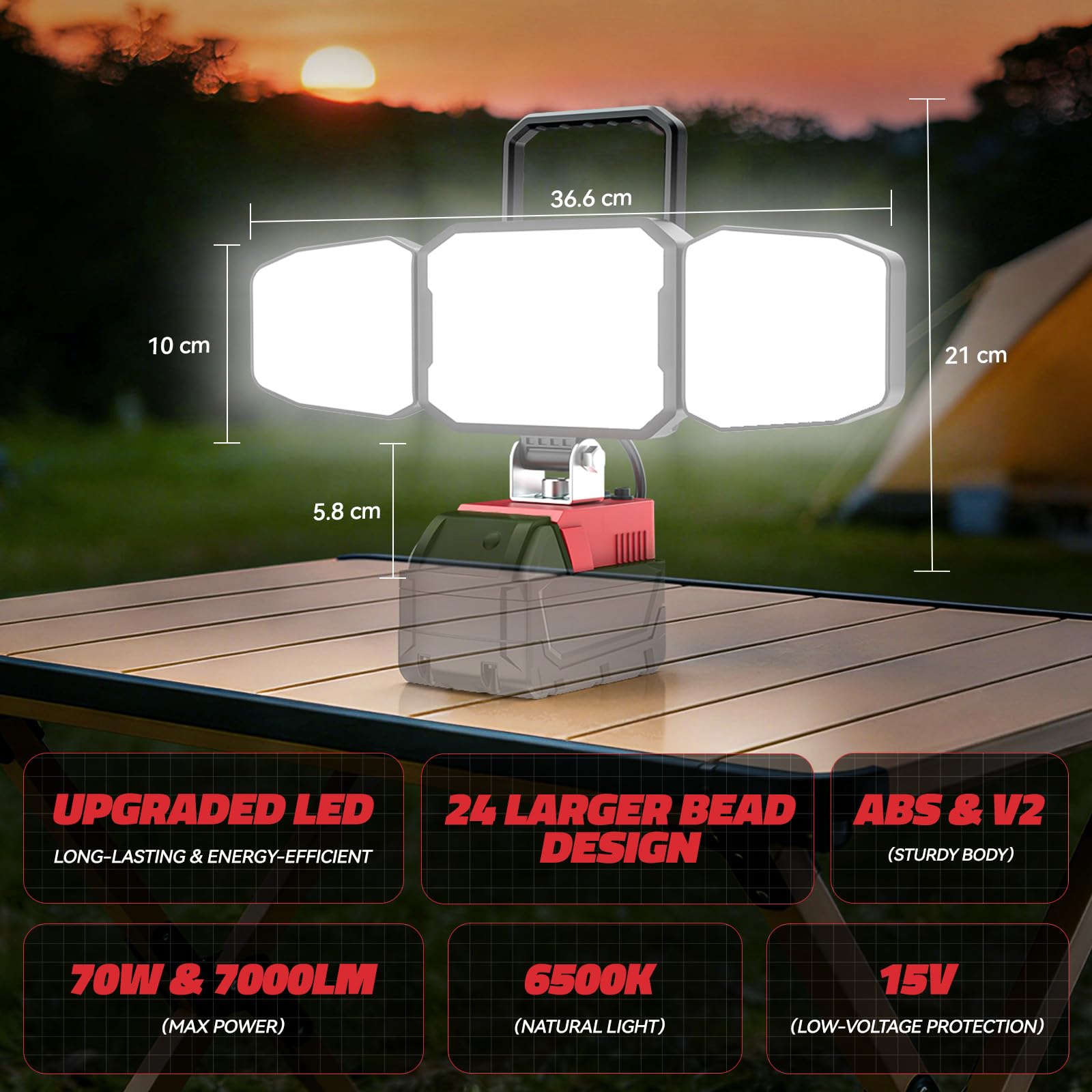 LIVOWALNY Lampa robocza LED kompatybilna z akumulatorem Milwaukee 18 V, przenośny reflektor budowlany z przyłączem USB A i typu C (bez akumulatora)