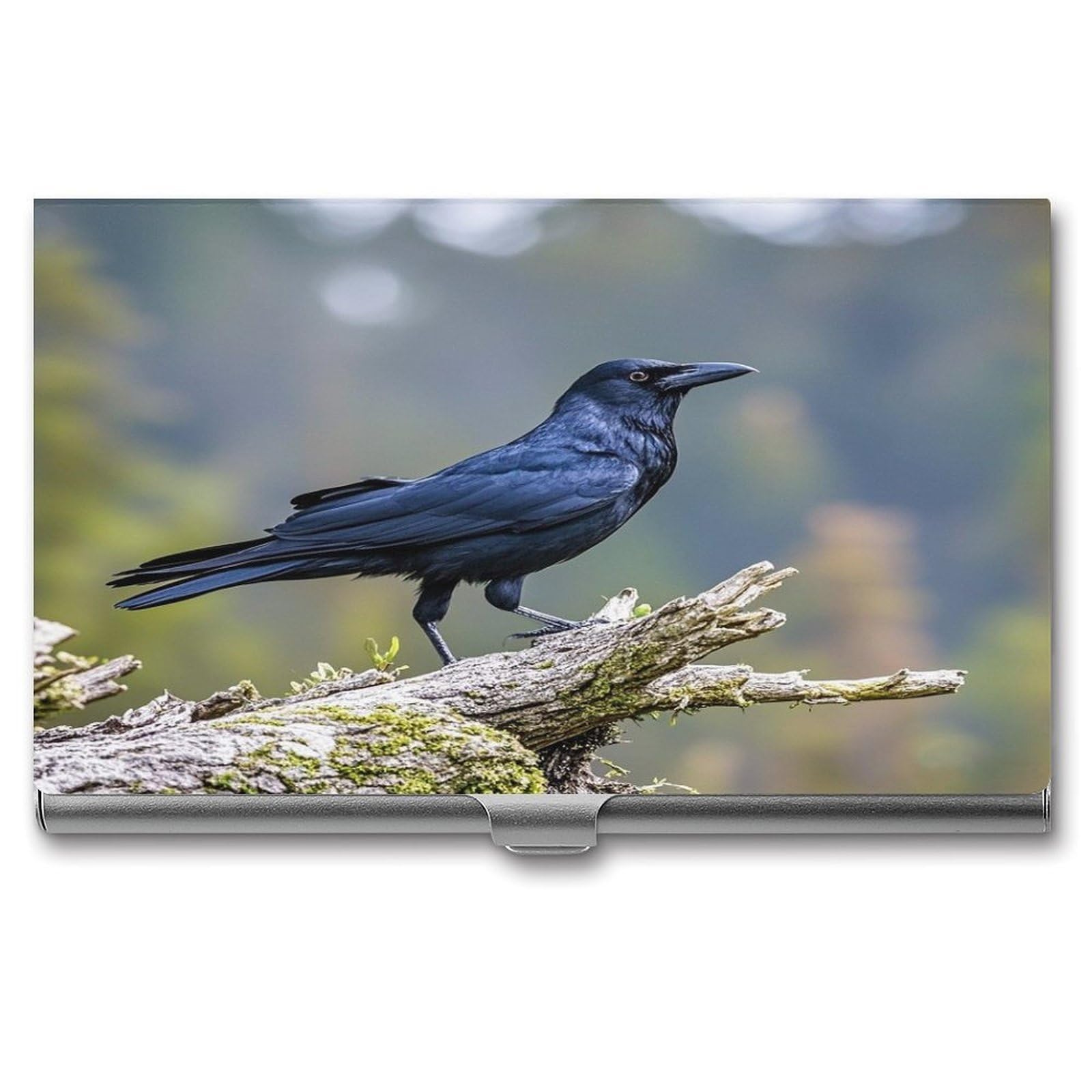 FekiLoot Black Crow Birds Business Card Holder for Men Women Metal Slim Organizer Business Card Carrier Wallet Name Cards Holder Retro Slim Pocket Purse Small Portable Card Case