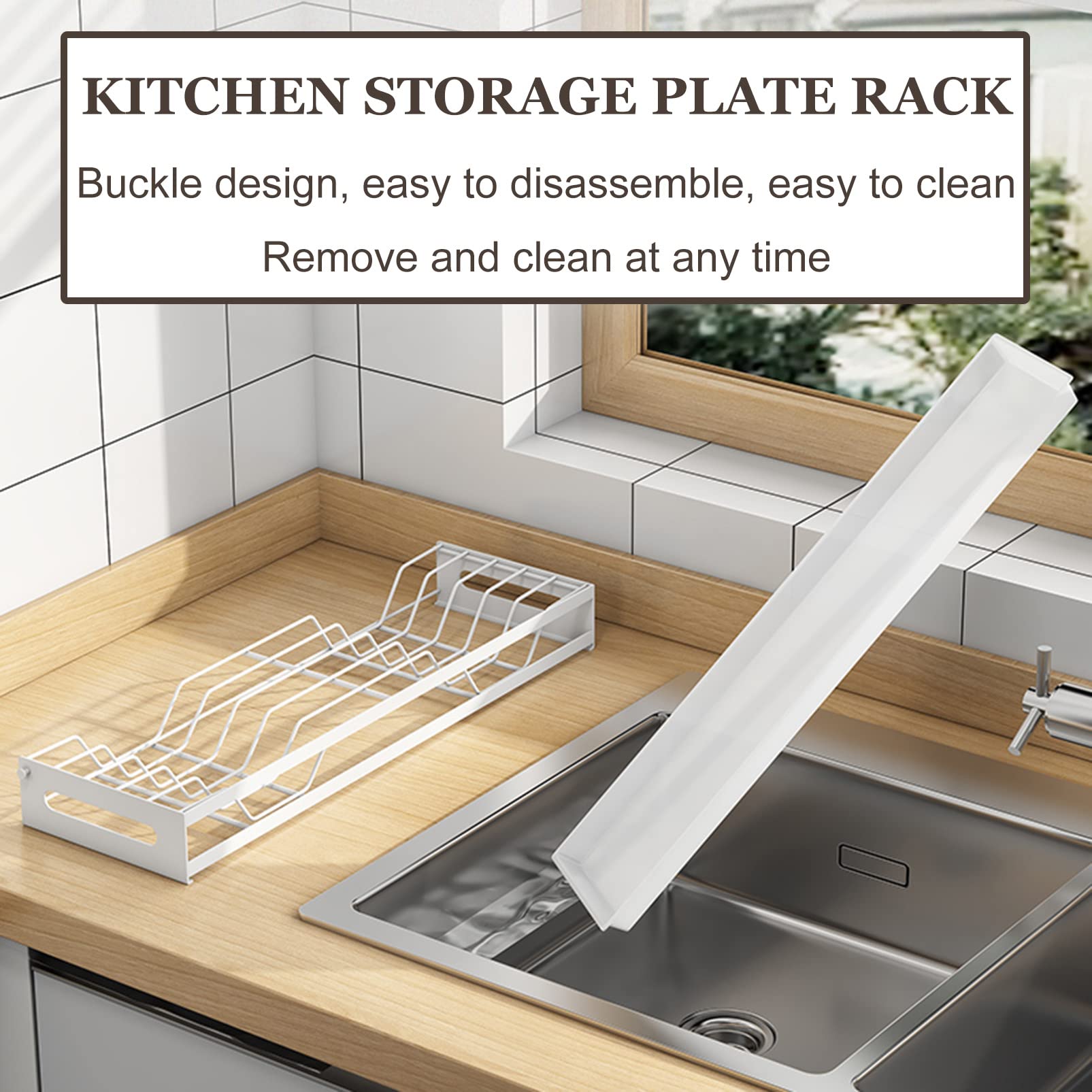 Escurridor de platos, escurridor de platos, estante de almacenamiento de platos de acero inoxidable montado en la pared con bandeja de escurridor, organizador de suministros de cocina, soporte para