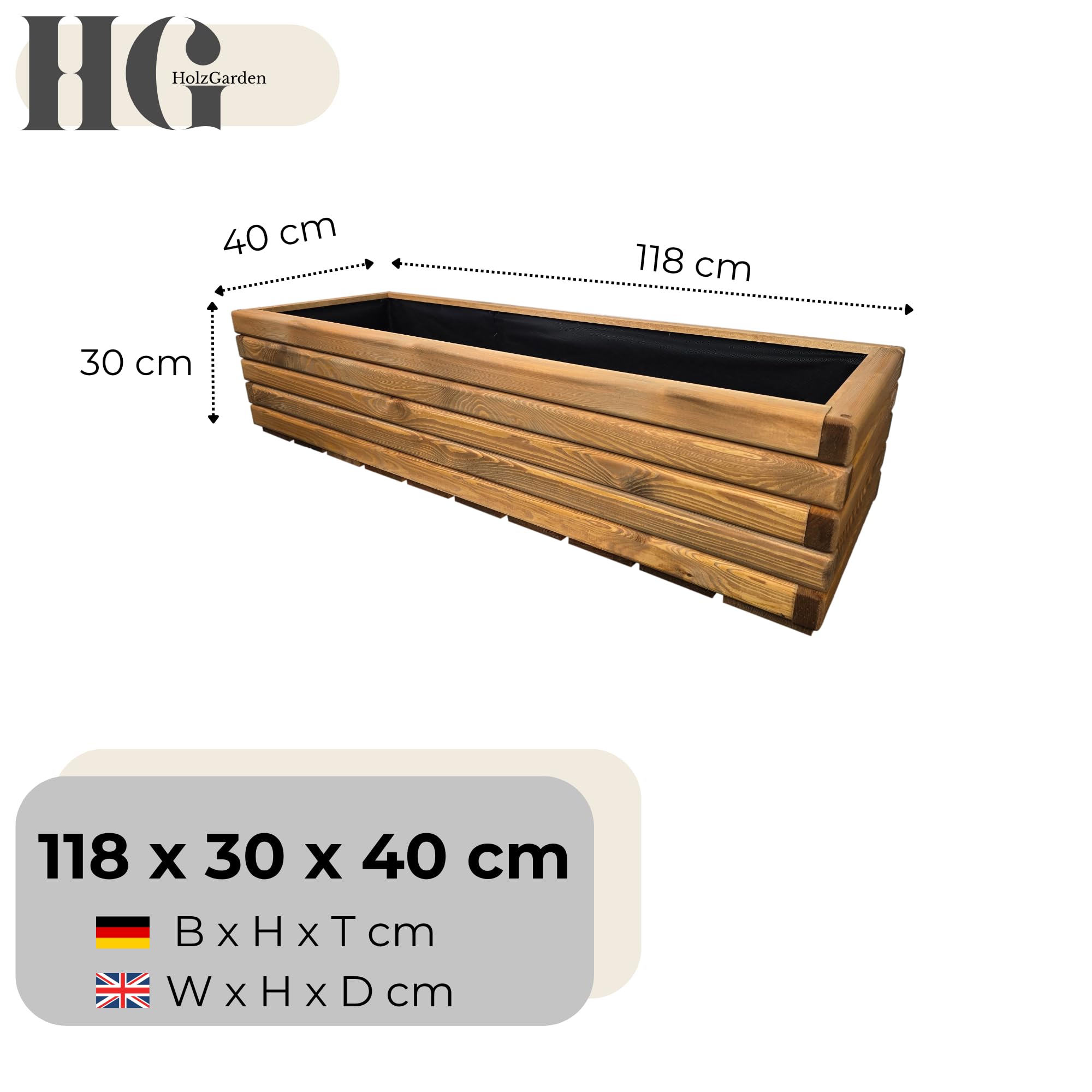 Jardinière en Bois avec Non-tissé 118x30x40 cm Imprégné Couleur PinPot de Fleurs Jardin, Balcon, Terrasse Résistant aux Intempéries Bois Massif Jardiniere Exterieur Grande Taille 95L