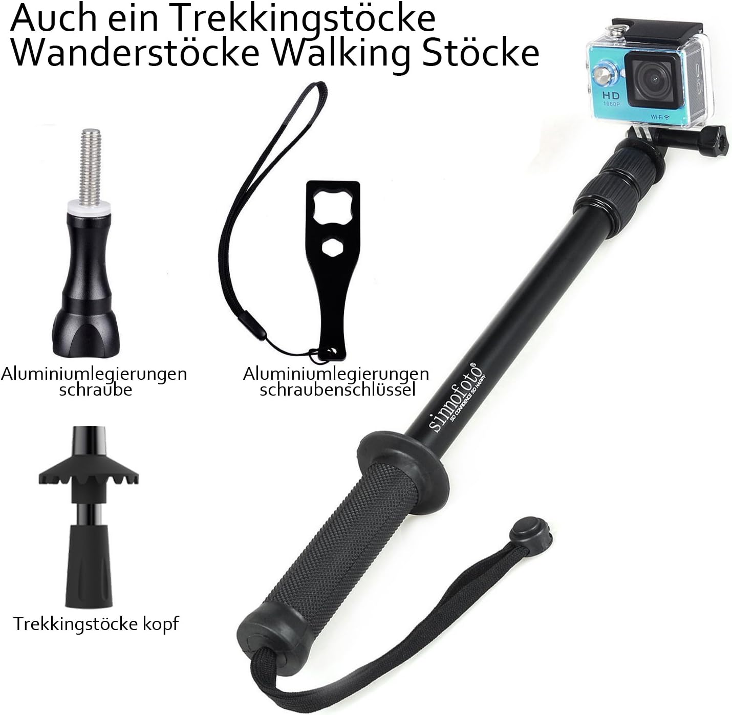 Sinnofoto S1 16 To 39 Inch Waterproof Handheld Extension Telescope Monopod Selfie Stick For GeekPro GoPro HD Hero 6 5 4 3p 3 2 1, AKASO, SJCAM SJ4000 SJ5000 Xiaomi Yi