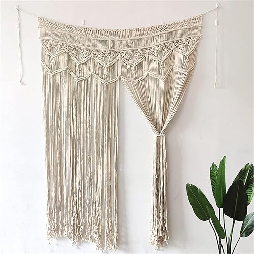 Tapiz de macramé para colgar en la pared, decoración bohemia para dormitorio con borlas de cuerda de algodón hechas a mano tejidas para colgar en la