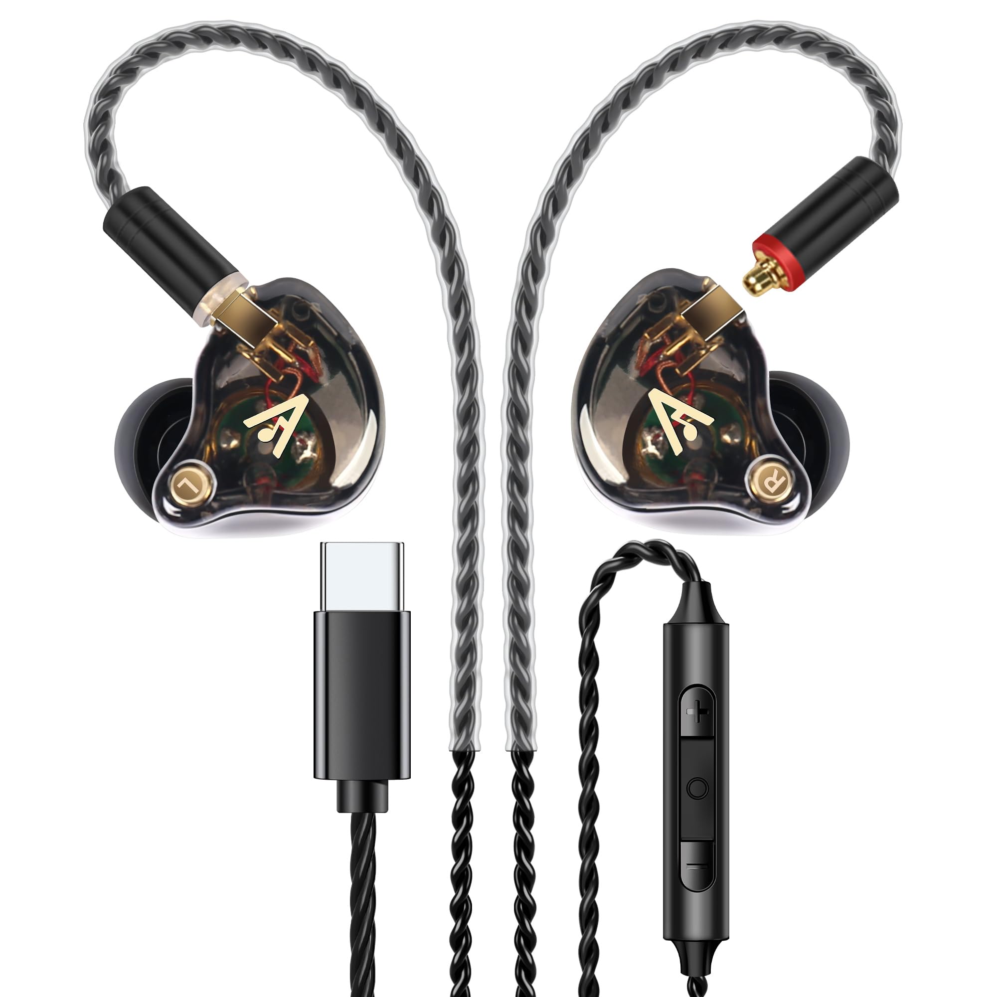 Vibes 202MC USB-C Wired Earbuds - HiFi in Ear Headphones - USBC for iPhone 16/15 - Noise-Isolating Ear Buds w/ Mic - Clear Sound, Deep Bass & Comfort-Fit Earphones - Silver Plated Cord, Carrying Case