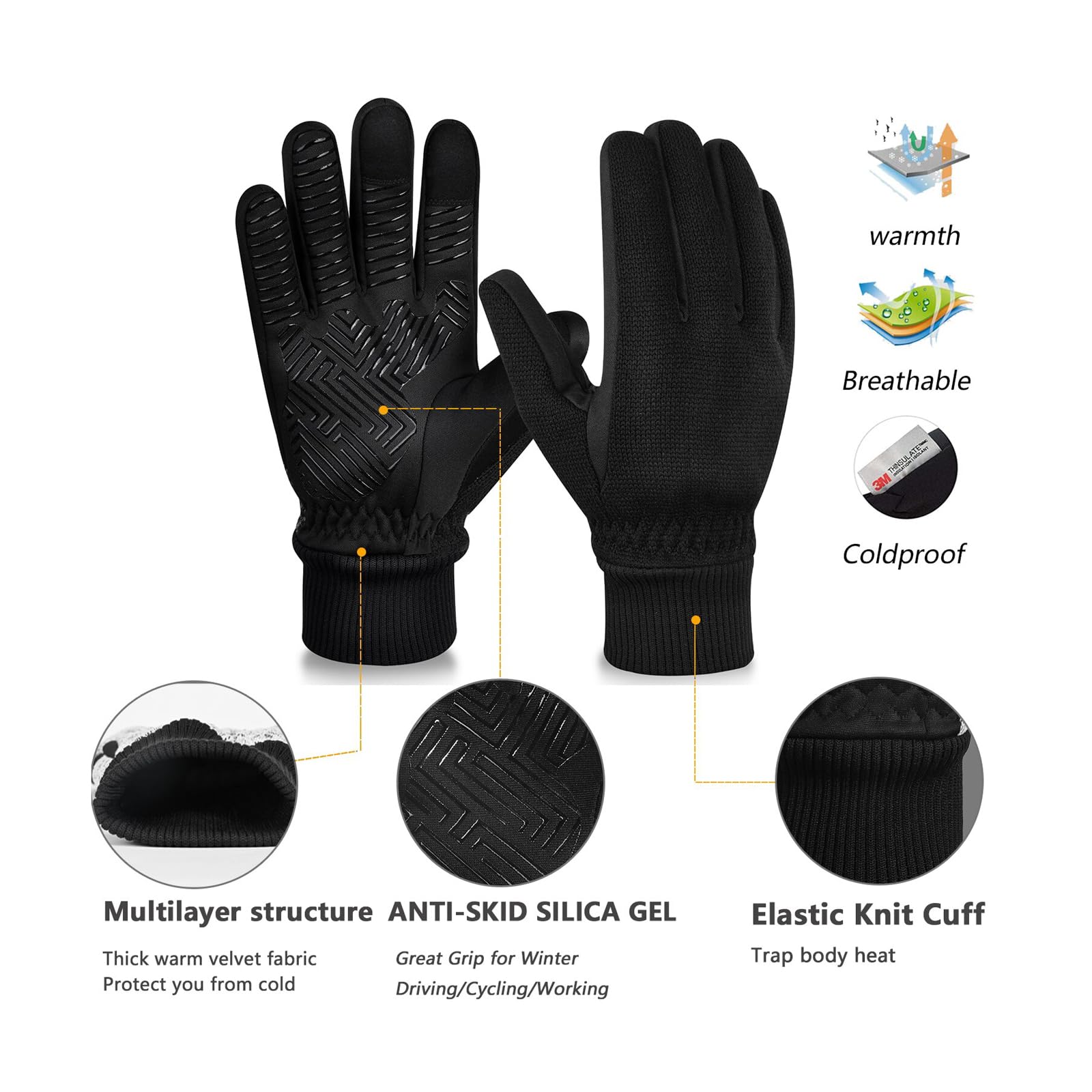 Guanti Invernali Guanti Caldi, Guanto Antiscivolo Touchscreen Guanti da Ciclismo per Bici per Guida, Sci, Corsa, Moto/Palestra