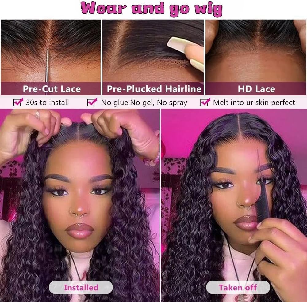 Smilenice Water Wave Human Hair wig for Black Women Glueless Wig Human Hair Pre Cut 6x6 HD Lace Front Wigs 180 Density - Image 3
