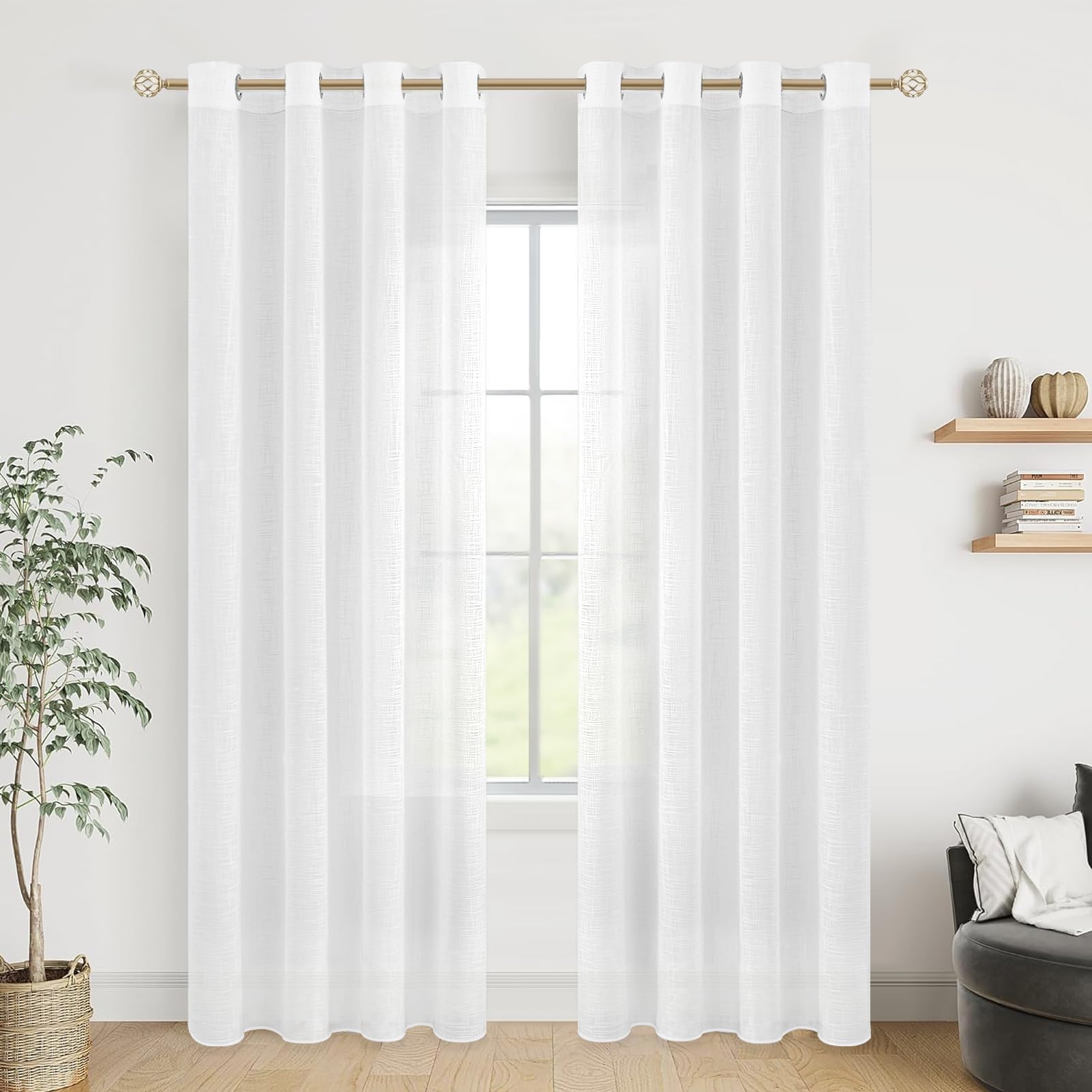 MRTREES White Curtains Living Room Modern Bedroom 2 Pieces 140 x 240 cm Curtains and Curtains Translucent Linen Effect for Youth Room Dining Room Cute House Curtains with Eyelets Global Recycled Standard Global Recycled Standard Global Recycled Standard