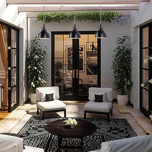 Miniatura 8 de Lámpara colgante de 3 luces enchufables de 22 pies, lámpara colgante industrial de granja con cuerda de cáñamo trenzada, lámpara colgante de triple