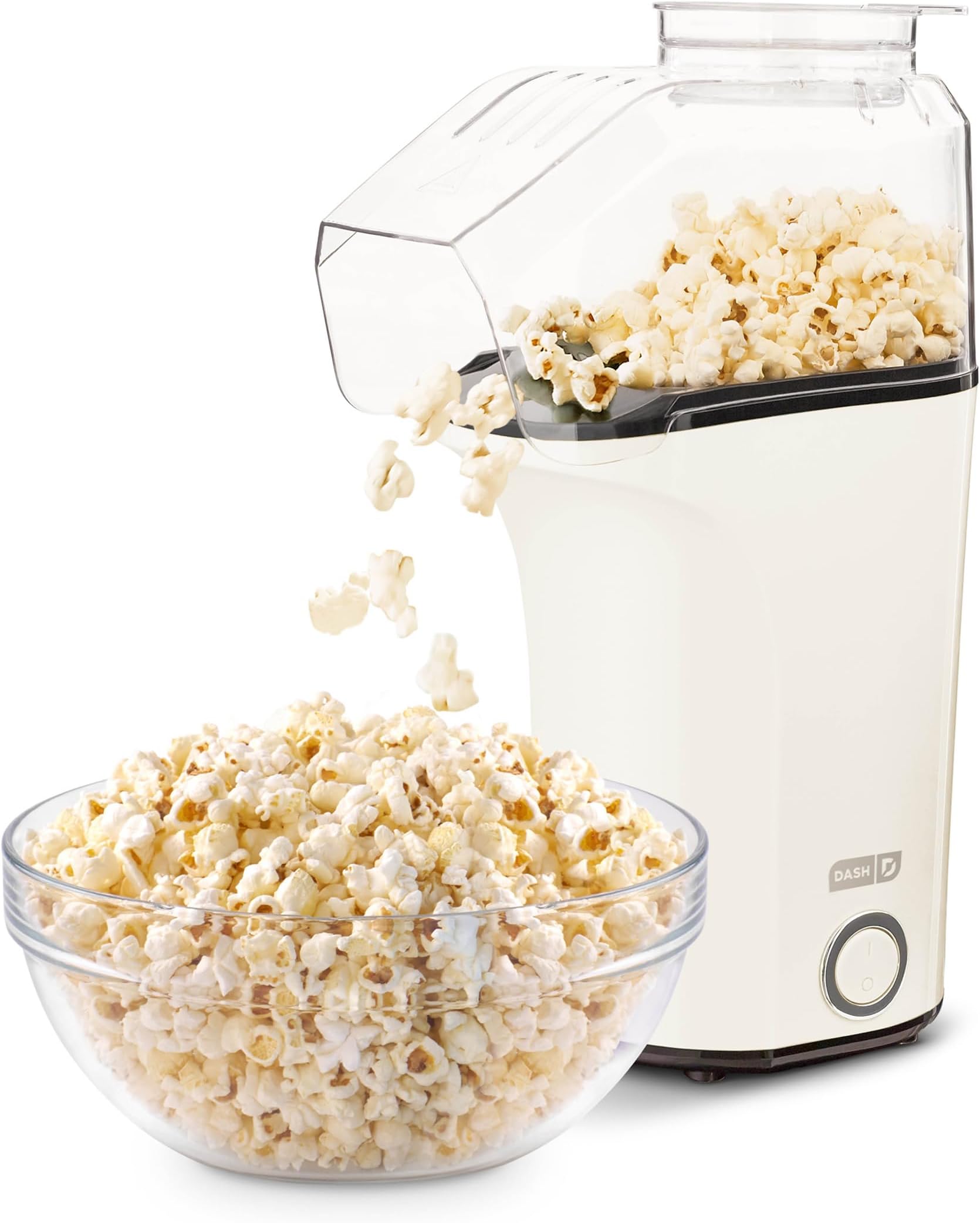 DASH Hot Air Popcorn Popper Maker with Measuring Cup to Portion Popping Corn Kernels + Melt Butter, 16 Cups - White