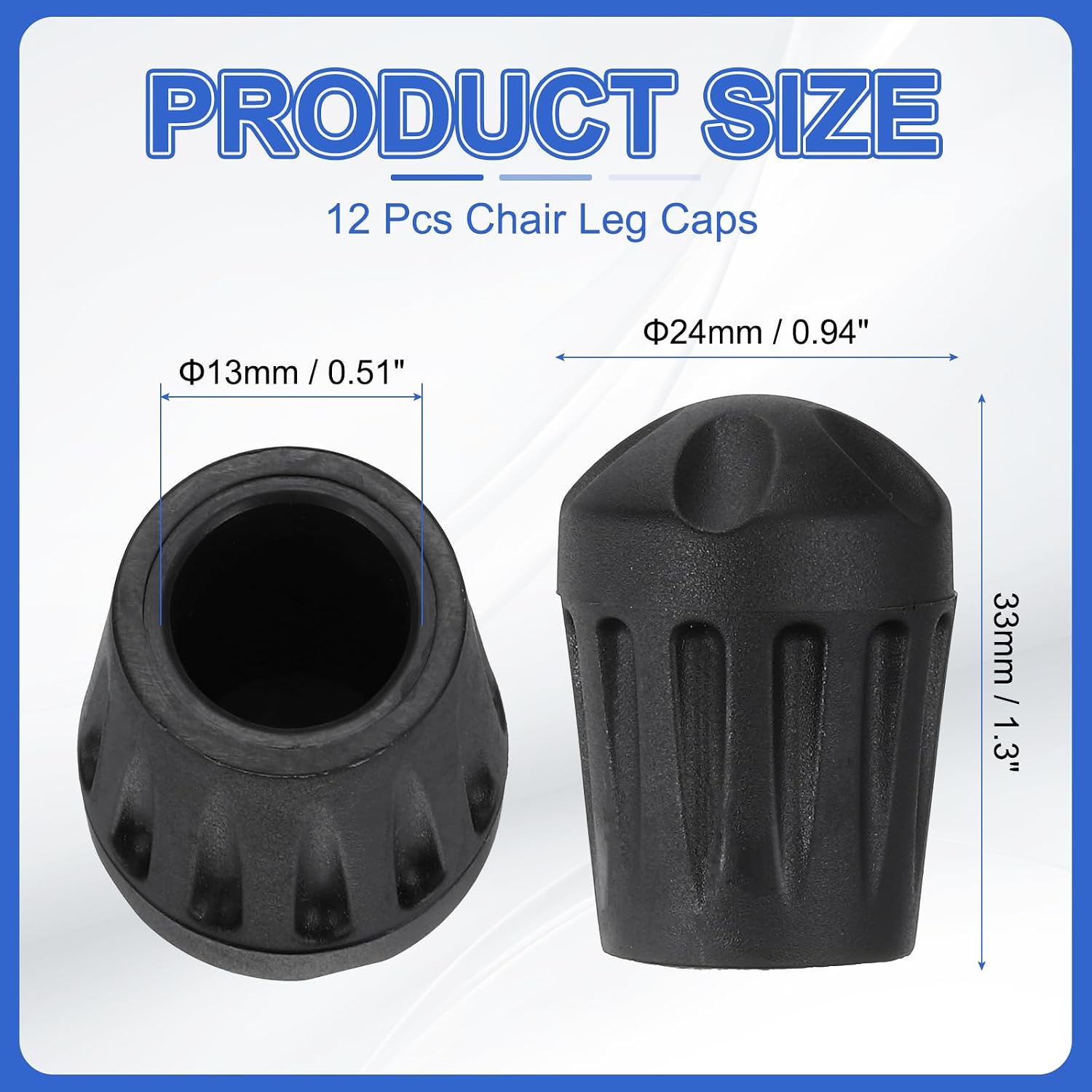 12Pcs Camping Chair Legs Cap, Non-Slip Foot Cover 0.51" Black image 2