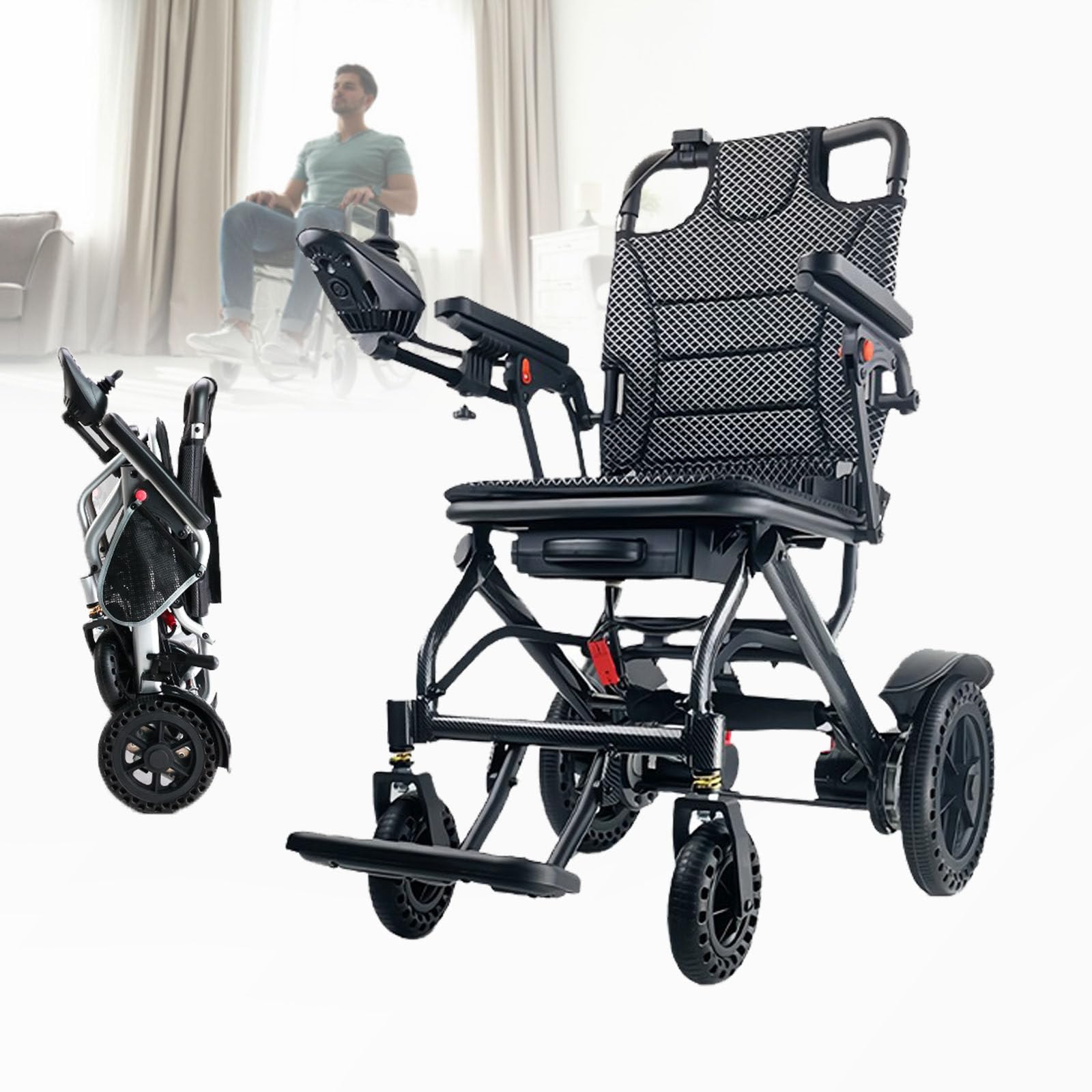 Sillas De Ruedas EléCtricas Para Adultos: Ligeras (Solo 16 Kg), Plegables Y Motorizadas, Soportan Hasta 100 Kg, Con Doble Motor, Todoterreno, TamañO De Viaje.,6AH