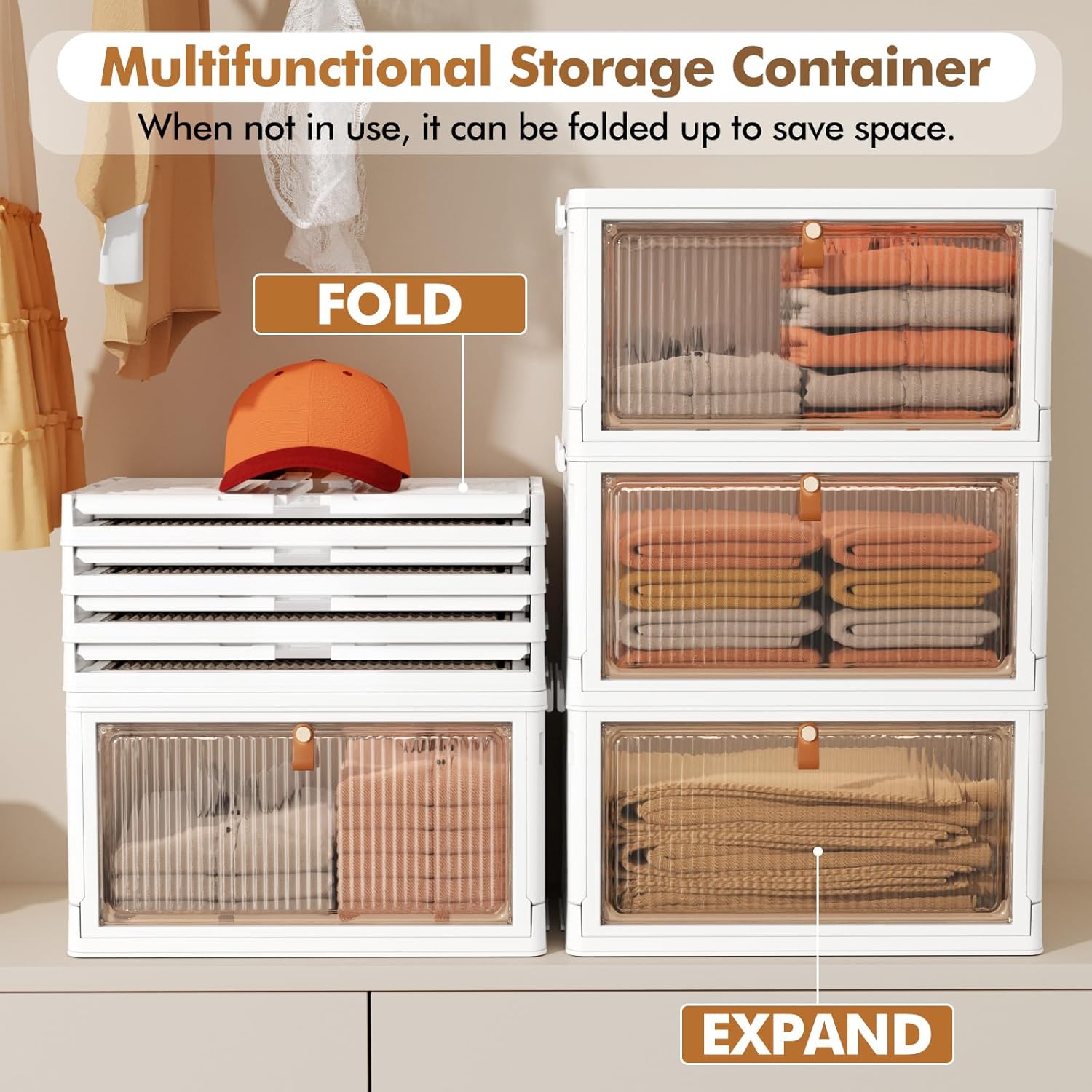 SNSLXH 4 Tier Plastic Storage Bins with Lid 23QT, Stackable Storage Containers with Wheels, Folding Storage Box, Stackable Storage Bins, Closet Organizers and Storage for Living Room,Office,Dorm - Image 9