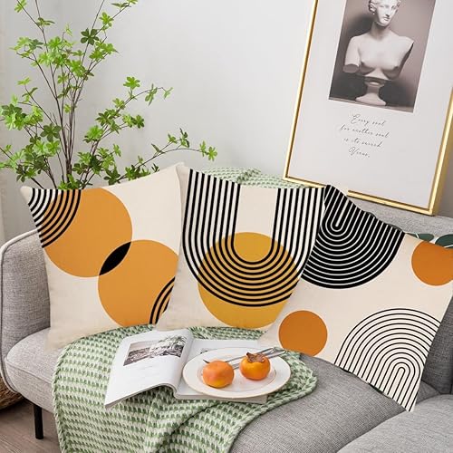 Miniatura 3 de IcosaMro Juego de 4 fundas de almohada bohemias de 18 x 18 pulgadas, decoración moderna de arco de mediados de siglo, funda de almohada de lino y