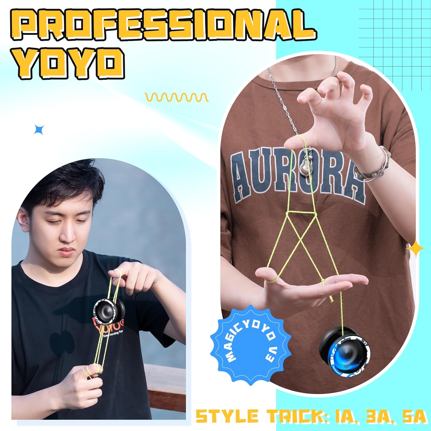 MAGICYOYO V3 Yoyos Professional Responsive Yoyo 2 Pack, Professional Metal Yo Yo for Beginner, Dual Purpose Pro Yo-yo Toy with KK Bearings + Removal Bearing Tool + Axle + Case Bag + 12 Yoyo Strings