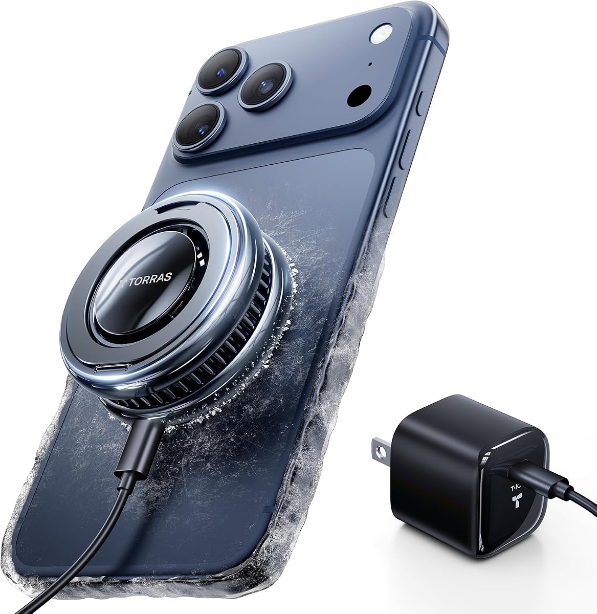 PolarCircle Qi2.2 Wireless Charger, 25W Cooling Magnetic Pad for Samsung Galaxy S26/S25, Wireless Charger for iPhone 17/16 with 360°Spin Stand, Semiconductor Phone Cooler, with 45W IceNano Plug
