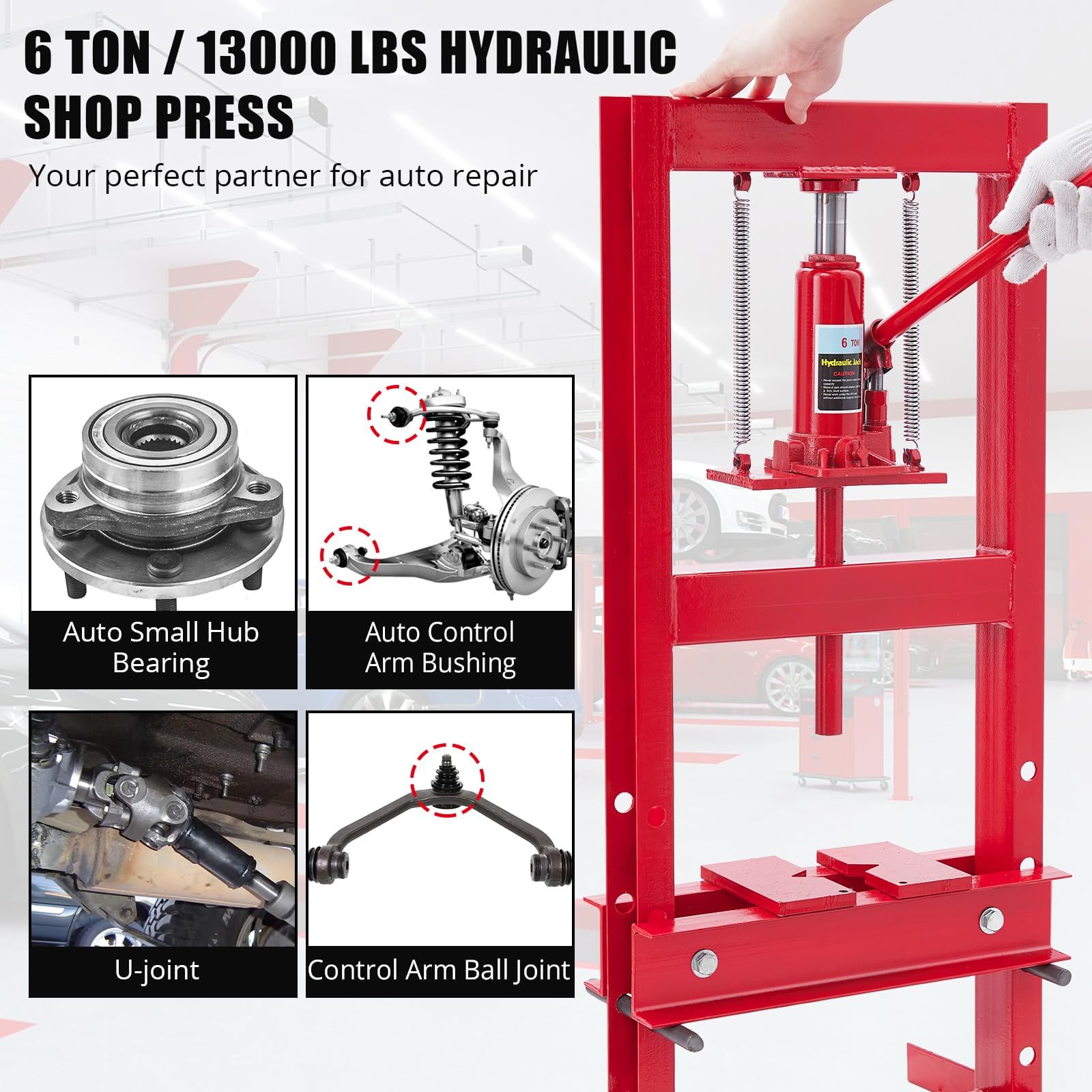 Garvee Pressa idraulica Professionale da Officina e Garage – Struttura H-Frame Robusta – Tavolo Regolabile – Piastre Incluse – Ideale per rimozione Cuscinetti, boccole, Ingranaggi e Lavorazione