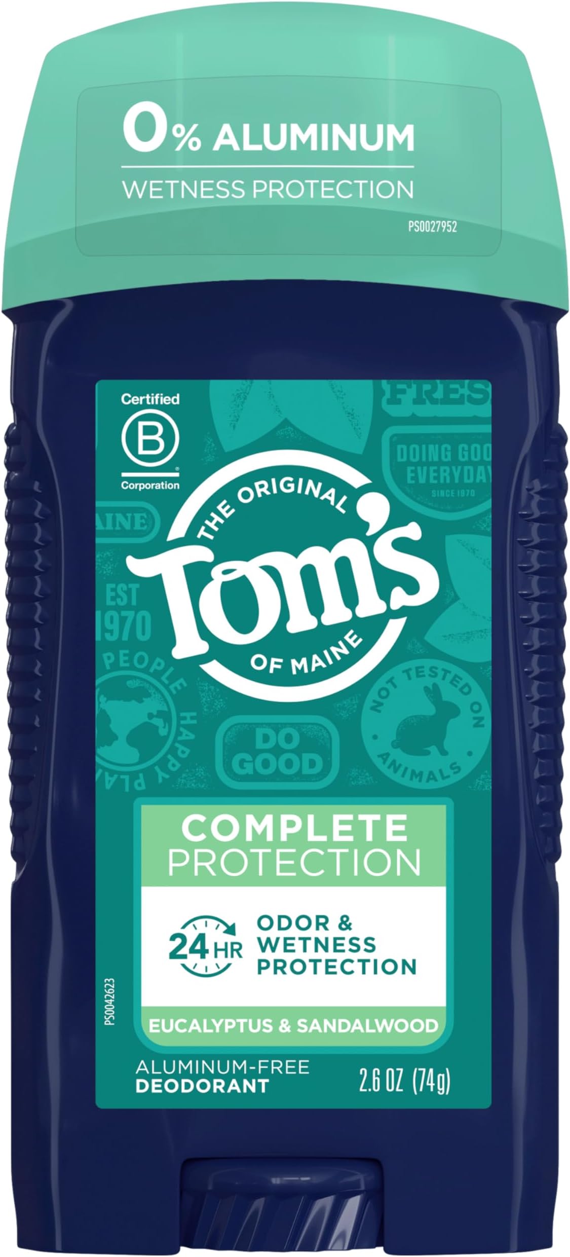 Tom's of Maine Complete Protection Aluminum-Free Natural Deodorant for Men, Eucalyptus & Sandalwood, 2.6 OZ