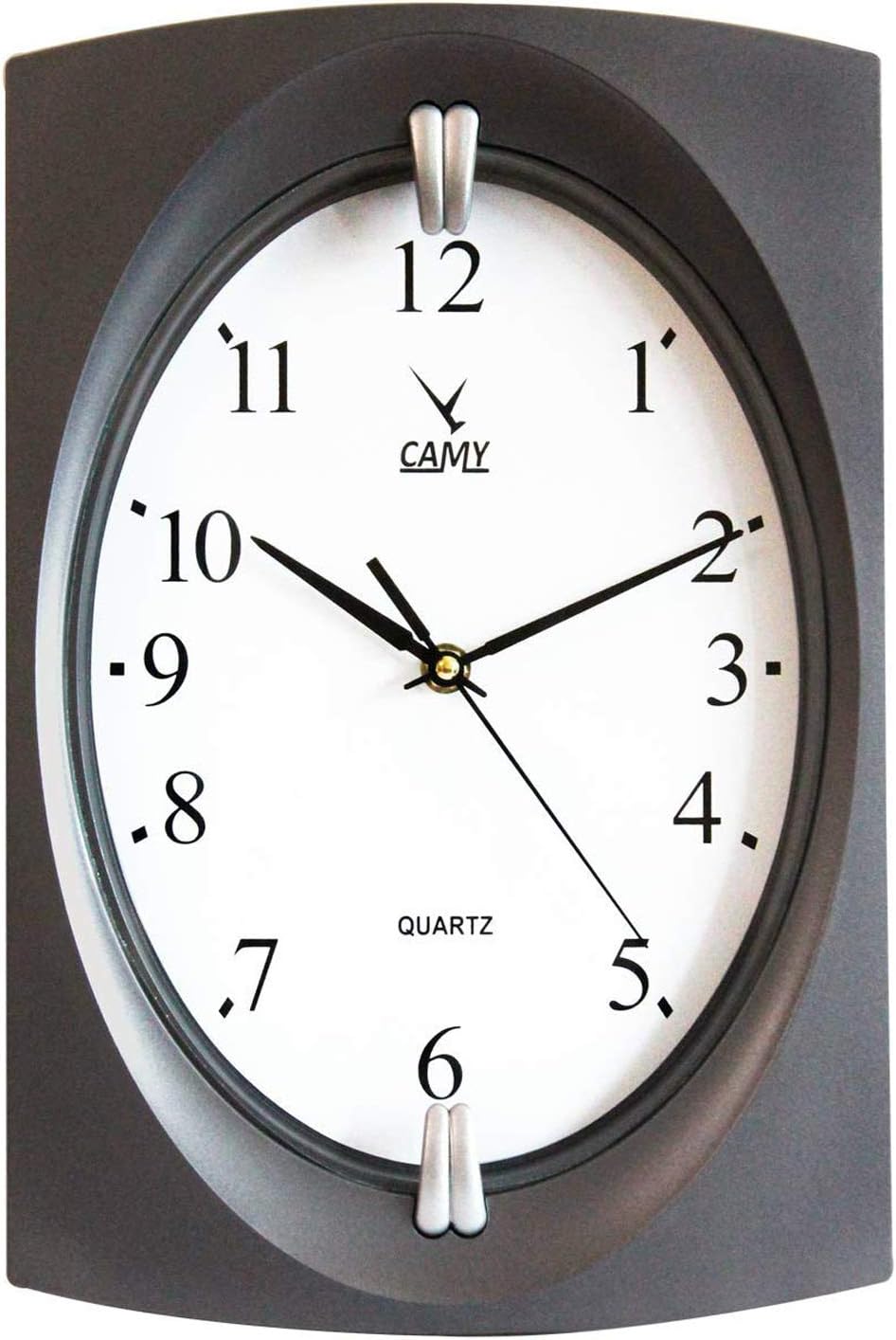 CAMY Large Wall Clock, Large Rectangle Elegant Wall Clock- Quality Quartz, Battery Operated, Decorative Home Clock (Grey, 14 INCH X 9.5 INCH)