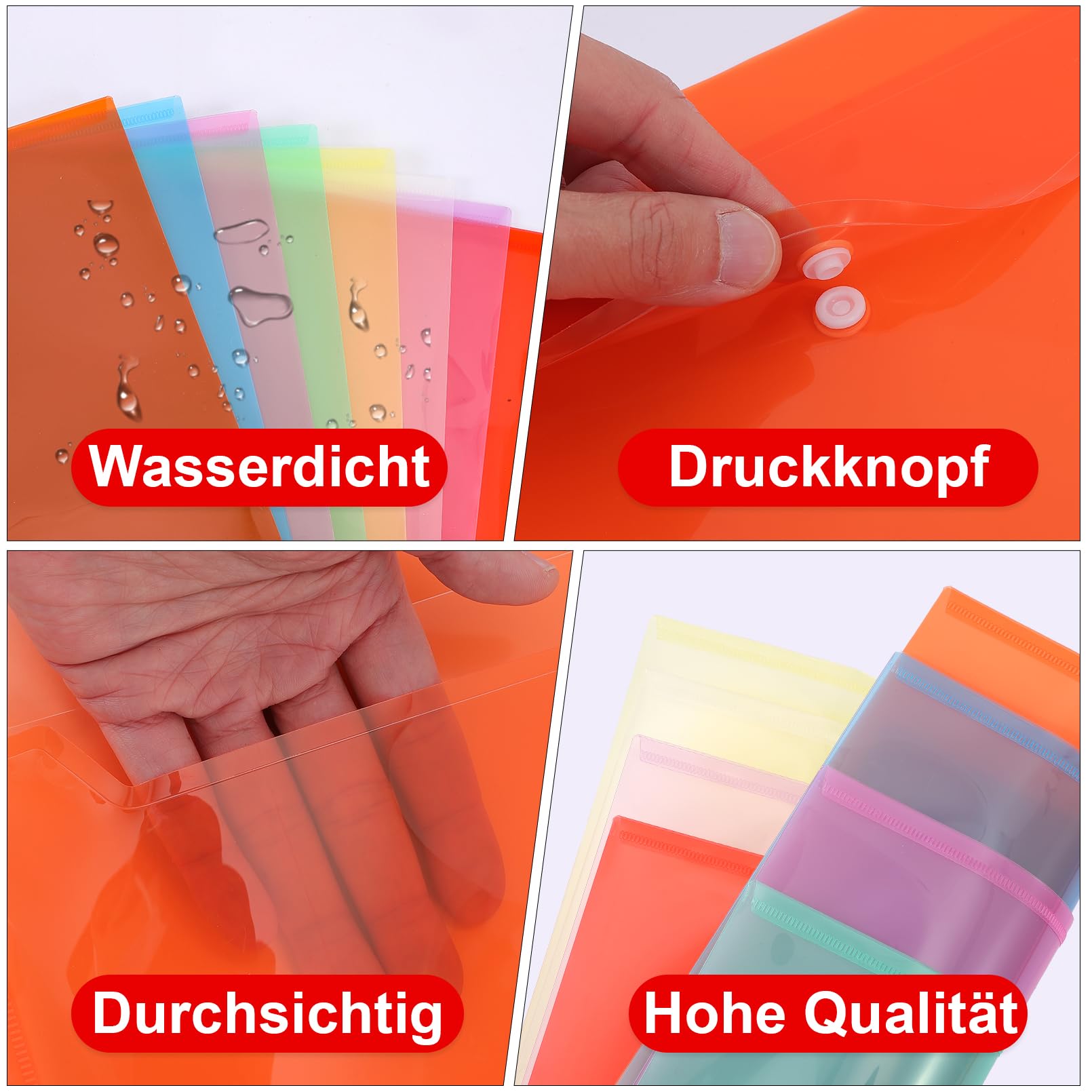 WQDD STANPET Dokumentenmappen A4 - 8 Stück Wasserdichte Sichttaschen Mit Klettverschluss
