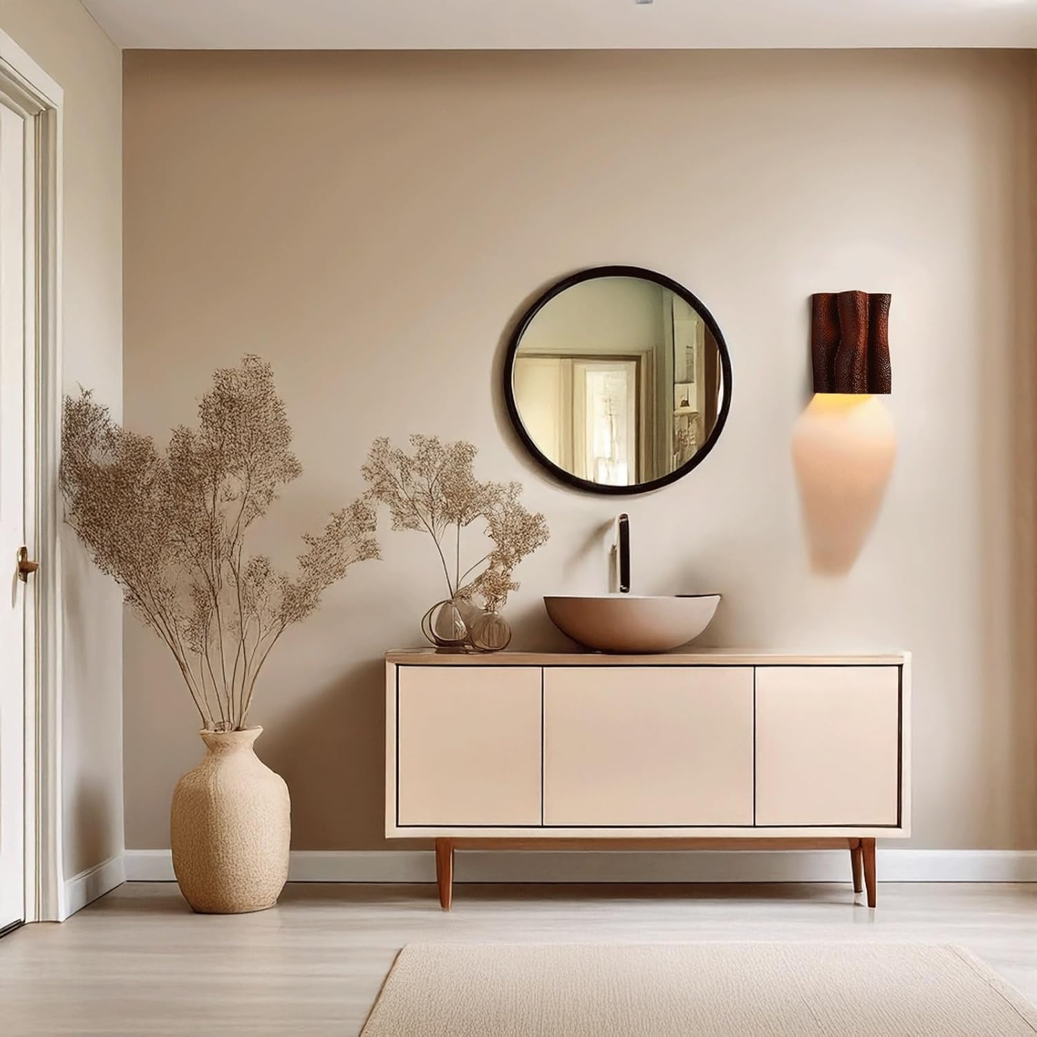 Modern Minimalist Wall Sconce Faux Wood Resin Wavy Pleated Design Wall Lamp for Living Room Bedroom Hallway Restaurant Apartments Lounge Entryway Art Decor Warm Ambient Up/Down Lighting