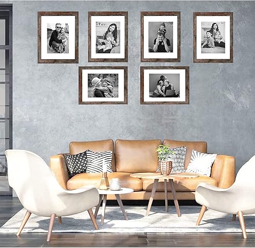 Miniatura 5 de Juego de 6 portarretratos de 8 x 10 pulgadas, color marrón rústico, para fotos de 5 x 7 pulgadas con paspartú o de 8 x 10 pulgadas sin paspartú para