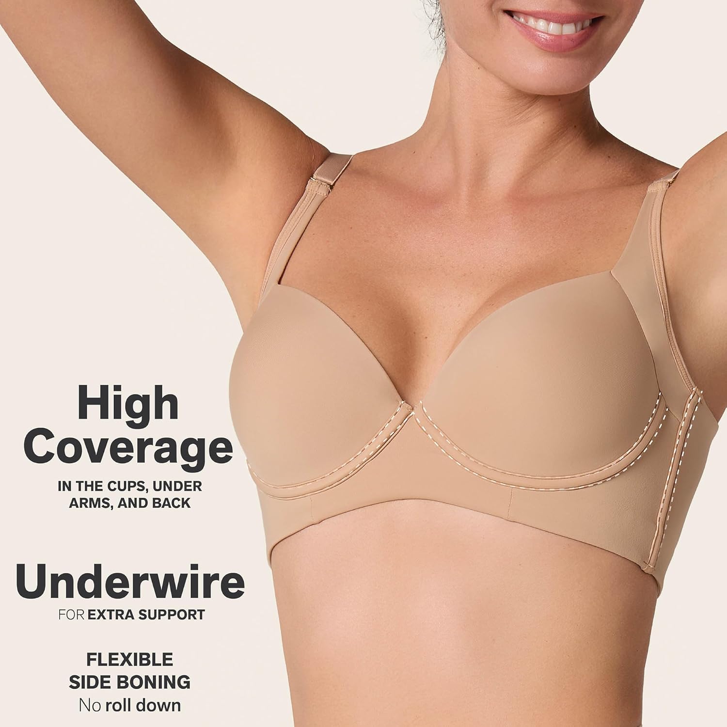 Leonisa High Profile – Back Smoothing Bras for Women, Full Coverage Underwire Bra, Adjustable Hook & Eye Closure - Image 3