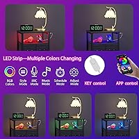 Vista 8 de Furnulem Tall Night Stand with Charging Station and Led Light, Small Dresser with Open Shelf and 4 Storage Drawers, Black Side Table Fabric