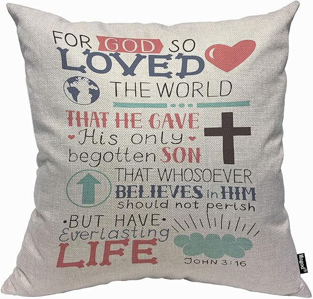 Mugod Golden Bible Verse Cushion Cover Throw Pillow Covers For God Loved Lettering with Heart and Cross New Testament Pillow Case for Men Women Decorative Home Sofa Chair Couch 45x45cm/18x18 Inch