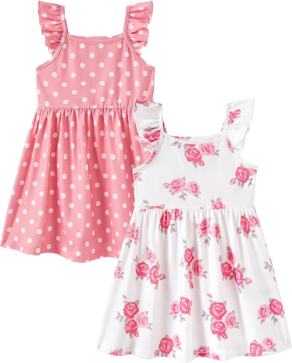 PATPAT Multipack Girl Toddler Dresses Sleeveless Flamingo Striped Toddler Casual Dresses Multicoloured