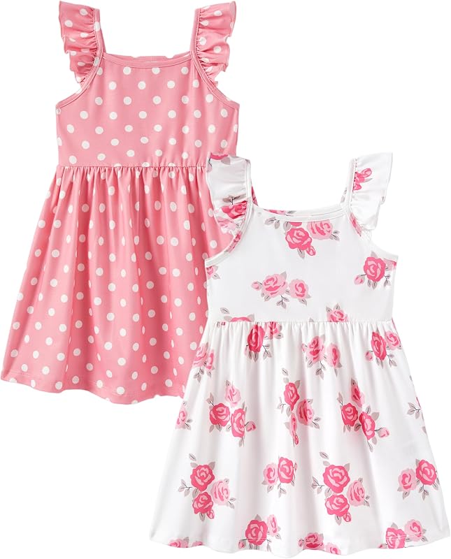 PATPAT Multipack Girl Toddler Dresses Sleeveless Flamingo Striped Toddler Casual Dresses Multicoloured