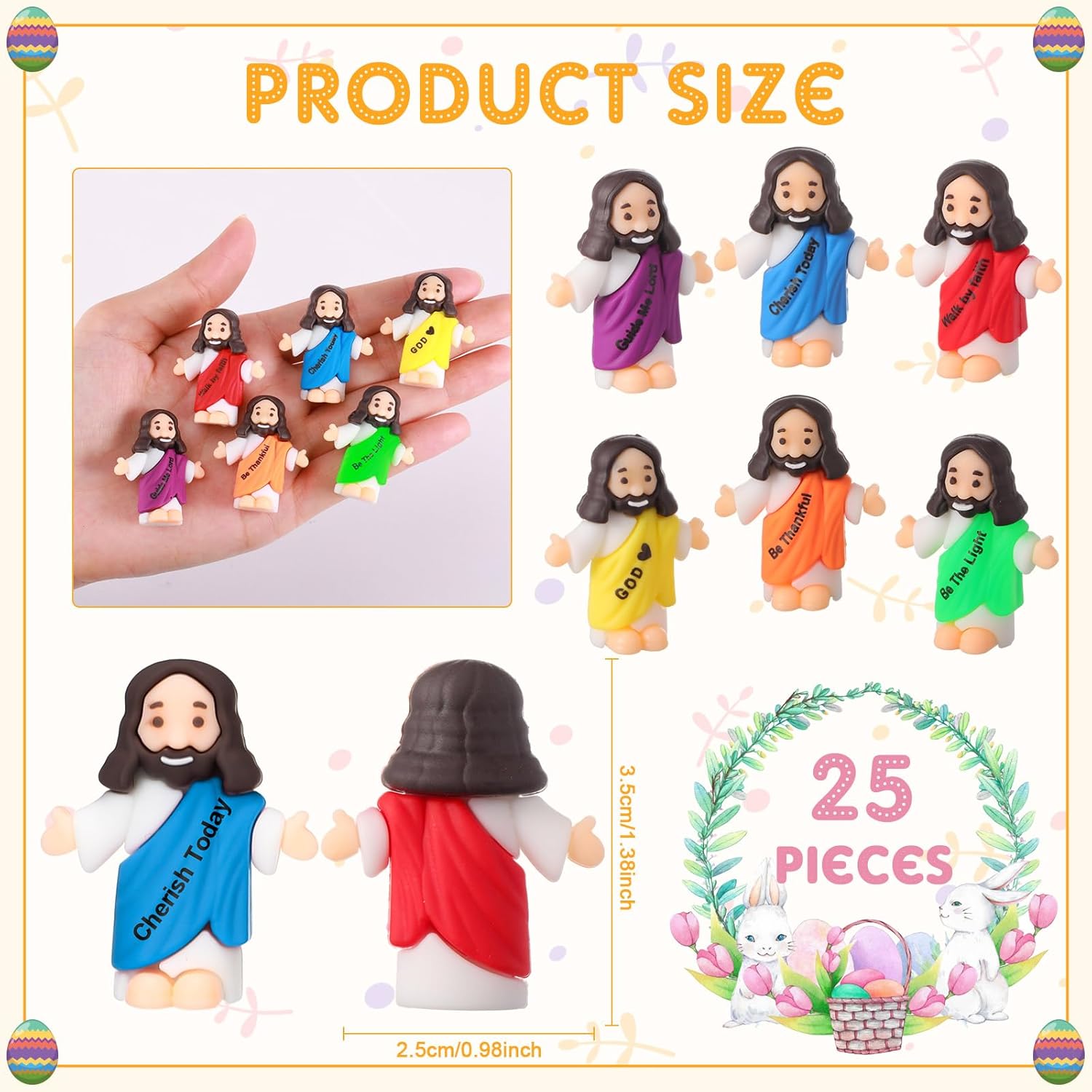 Barydat 25 Pcs Mini Jesus Figurines Bulk Tiny Easter Jesus Toys Little Figures Miniature Doll to Hide and Seek Religious Party Favors Sunday School Baptism Gift Church Events