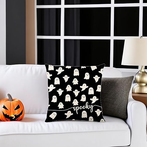 Miniatura 7 de Aitukang Juego de 2 fundas de almohada de Halloween de 16 x 16 pulgadas, diseño espeluznante de fantasma, fundas de almohada decorativas para