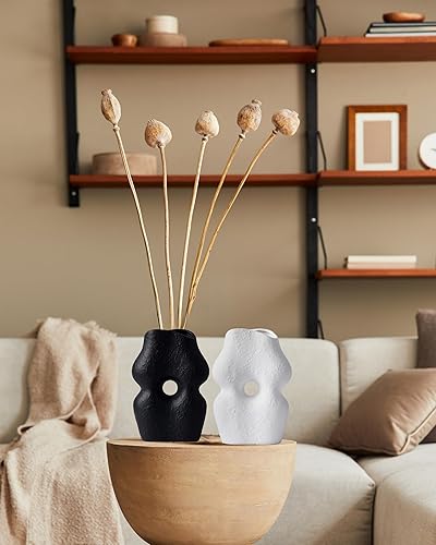 Juego de 2 jarrones de cerámica en blanco y negro, jarrón grande para decoración del hogar, moderno y bohemio, cuerpo femenino, jarrón decorativo