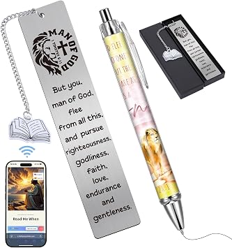 Lion Christian Metal Bookmark - Bible Verse Scripture Book Mark with NFC Pendant Pens Scripture Religious Study Page Maker Gifts for Reading Lovers Men Kids Birthday School Church Supplies