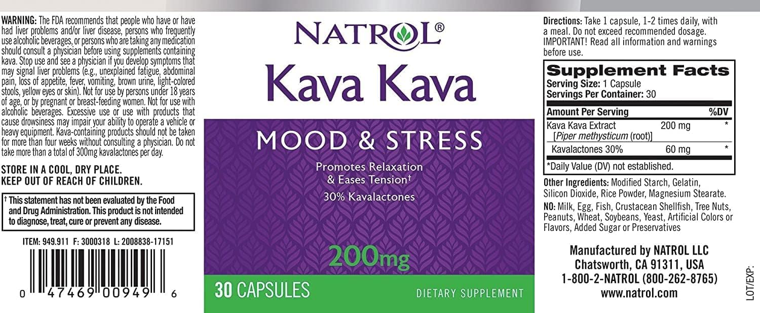 Natrol Kava Kava Capsule, 200 Mg - 30 per pack - 3 packs per case. : Health & Household
