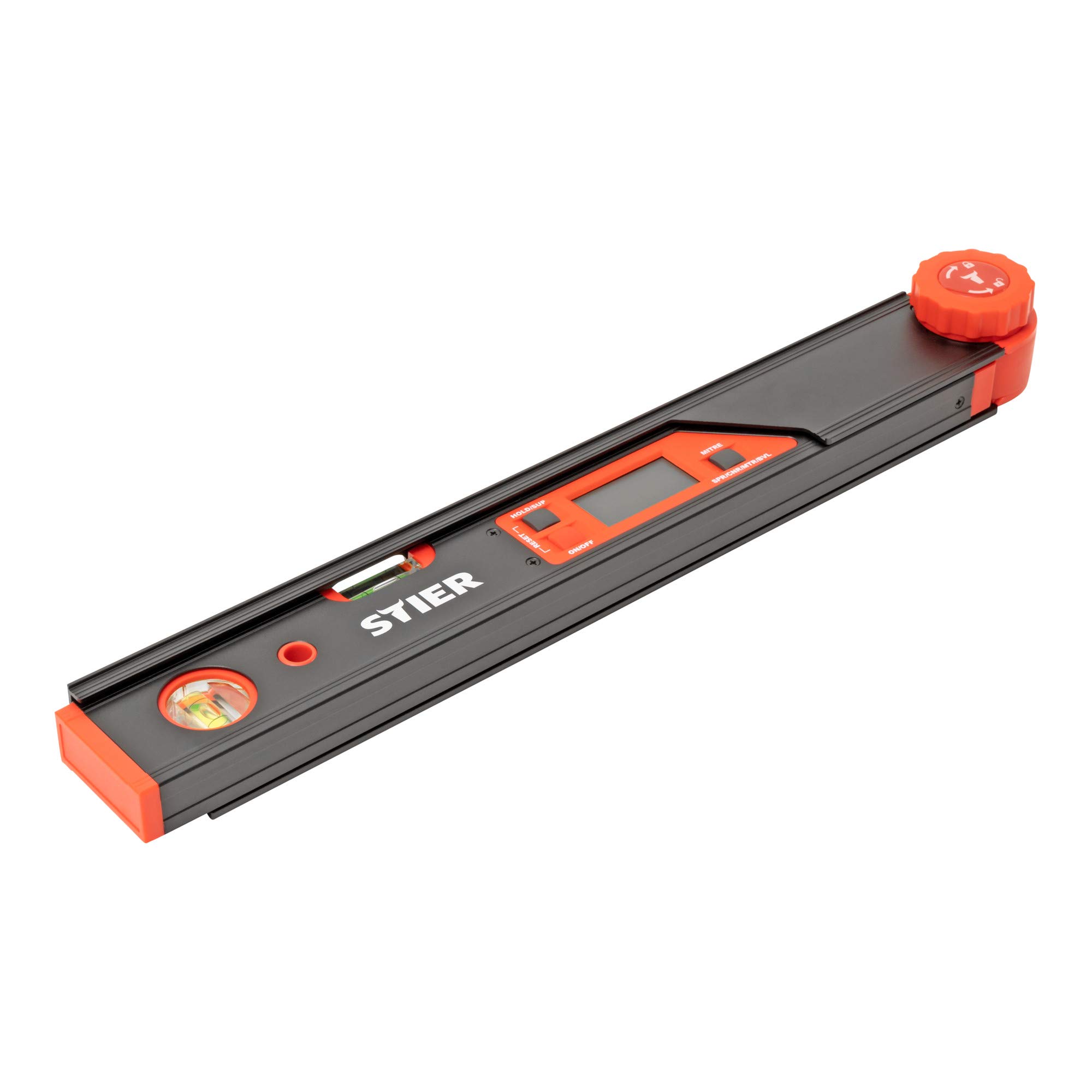 STIER Digitaler Winkelmesser SDW 450 LCD-Display ±0,1° Aluminium 450 mm, Winkelschmiege mit Feststellfunktion, LCD Display, integrierte Wasserwaage, relative und absolute Winkelmessung