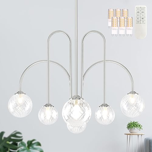 Miniatura 22 de Candelabro Sputnik de níquel con 8 luces colgantes de globo de 38.5", lámpara Sputnik moderna con pantalla de globo de vidrio esmerilado, lámpara