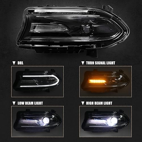 Miniatura 2 de FIONE Modelo de xenón compatible con Dodge Charger Conjunto de faros delanteros HID 2015-2021 con tubos LED DRL lado izquierdo del conductor