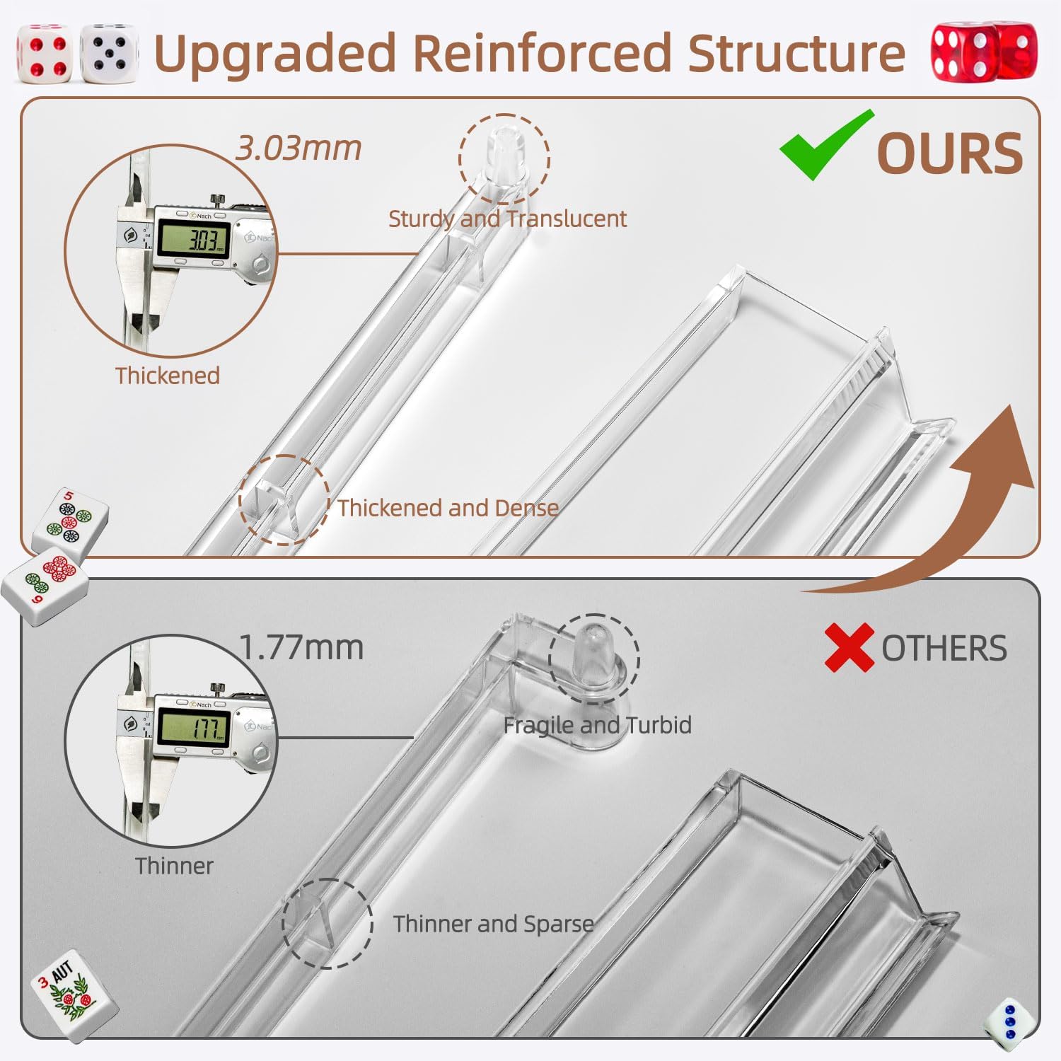 Mahjong Racks with Pushers - Set of 4 Clear Acrylic Tile Holders with Storage Bag for American Mahjongg Accessories and Game Night