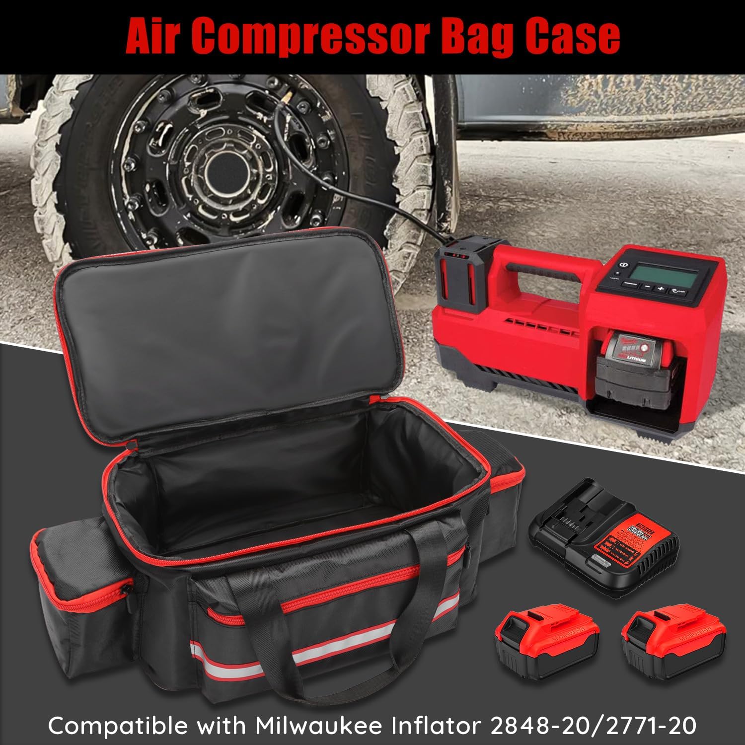 Air Compressor Bag Case for Milwaukee M18 Inflator 2848-20/2771-20,Tire Inflator for MWK Portable Tool Storage Holder Organizer,Dustproof Waterproof with Reflective Strips