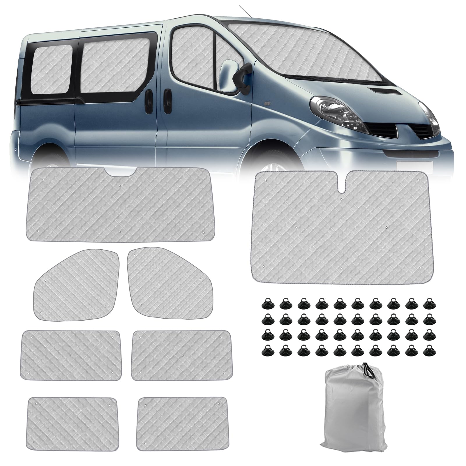8 Piezas Parasol del Parabrisas Automóvil Reemplazo para Renault Trafic LWB 2001-2014, Cabina del Conductor Reemplazo para Opel Vivaro LWB 2001-2014, Cubierta de Parasol, Parasol Plegable