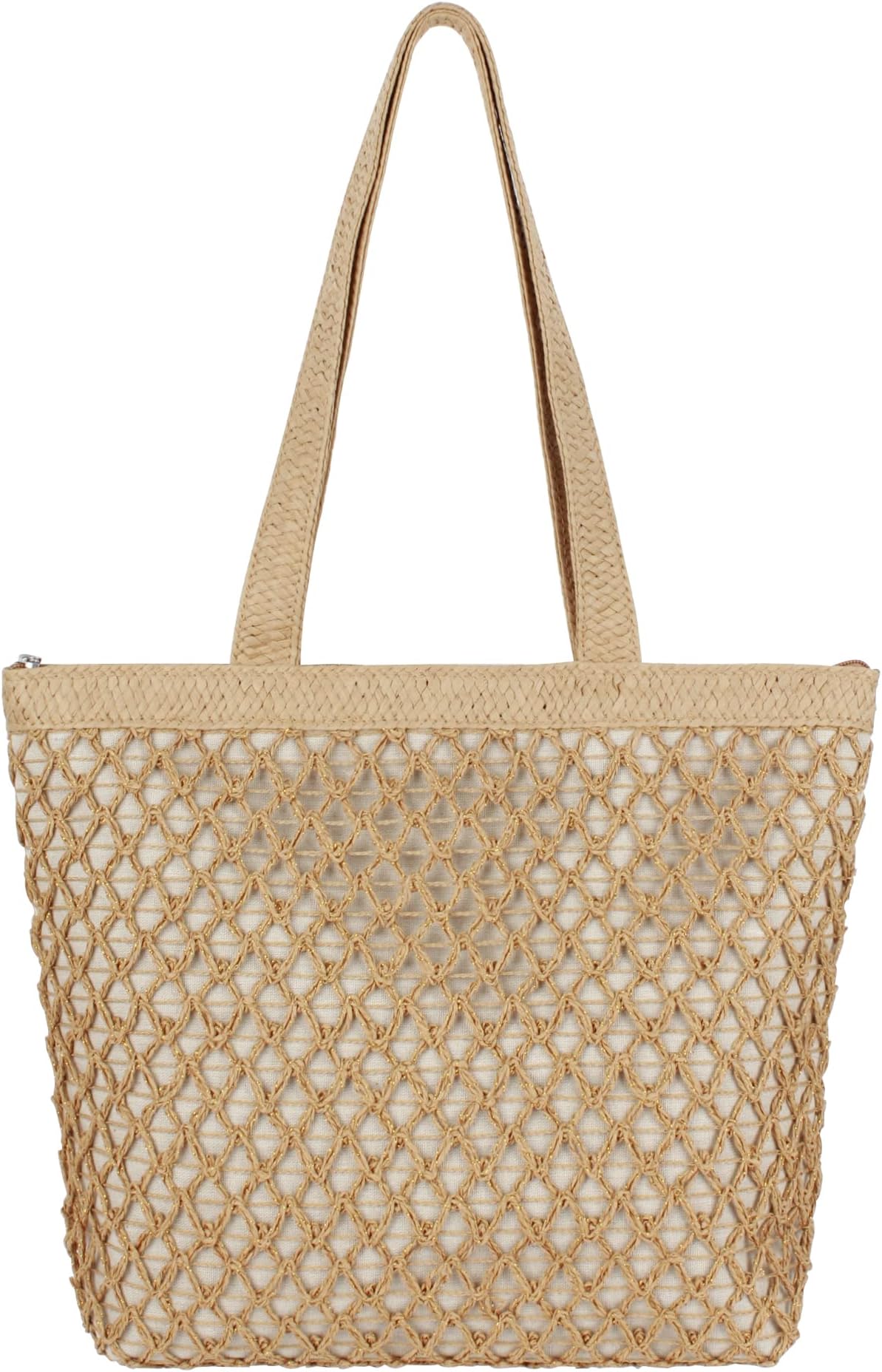 UMiWEiStraw Tote, UMiWEi Women Beach Bag Large Capacity Summer Bag Cotton Thread Weave Shoulder Bag with Zipper