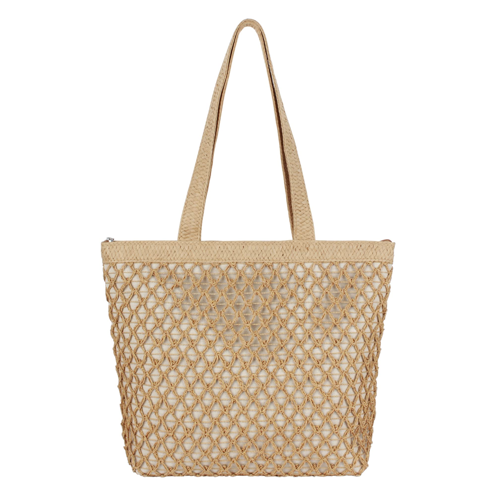 UMiWEiStraw Tote, UMiWEi Women Beach Bag Large Capacity Summer Bag Cotton Thread Weave Shoulder Bag with Zipper