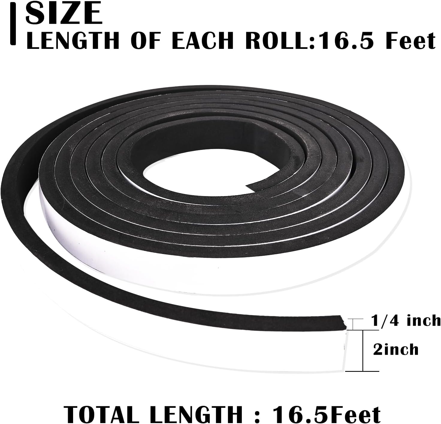 Black Foam Weathe Stripping 2 inch Wide x 1/4 inch Thick,Closed Cell Foam Tape with Self-Adhesive,Single Sided Weatherstripping for Window, Door Seal,High Density Weatherstrip 16.5 Feet