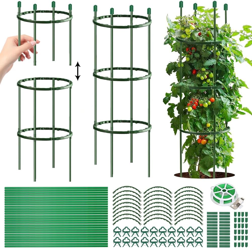 TUIBEIDAMAI Tomato Trellis, 141 Pieces Cucumber Trellis with Adjustable Height, Tomato Cage, Plant Support, Tomato Tower, Cucumber Tower, Trellis for Tomatoes, Cucumbers, Flowers, Plants, Garden